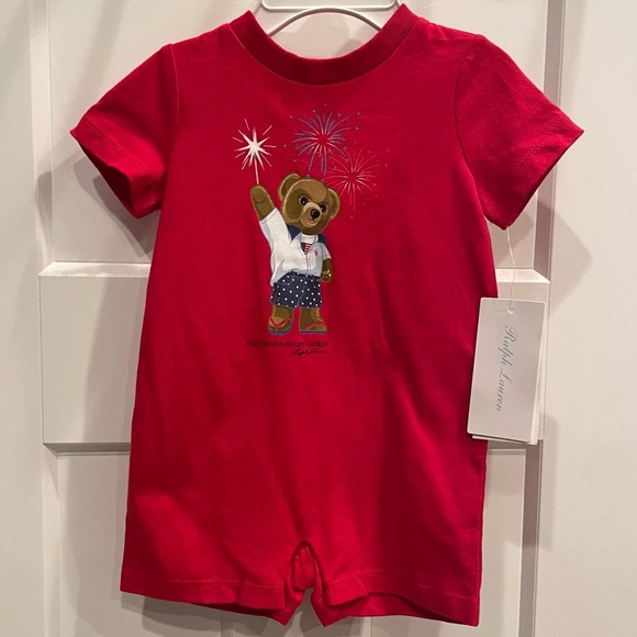Red Baby Romper with Bear Graphic 3M